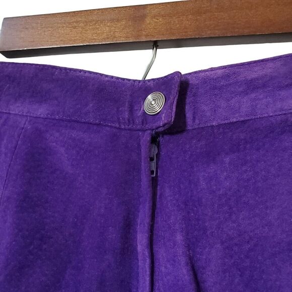 G III Genuine Leather Purple Skirt Size 7/8 Bold Pencil Split Hem 90s Womens - Picture 2 of 9